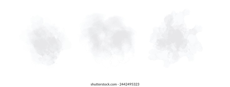 Set of abstract grayish blue watercolor water splash on a white background. Vector watercolour texture in salad color. Ink paint brush stain. Grayish blue splatters spot. Watercolor pastel splash