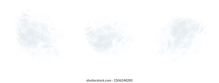 Set of abstract grayish blue watercolor water splash on a white background. Vector watercolour texture in salad color. Ink paint brush stain. Grayish blue splatters spot. Watercolor pastel splash