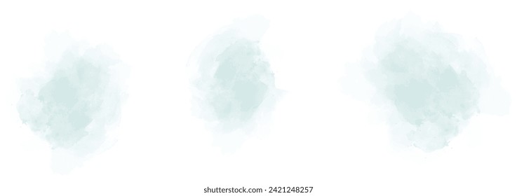 Set of abstract Grayish cyan watercolor water splash on a white background. Vector watercolour texture in salad color. Ink paint brush stain. Grayish cyan splatters spot. Watercolor pastel splash