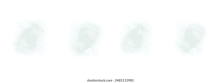 Set of abstract grayish cyan watercolor water splash on a white background. Vector watercolour texture in salad color. Ink paint brush stain. Grayish cyan splatters spot. Watercolor pastel splash