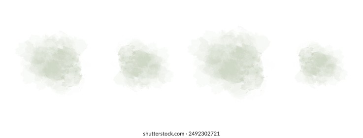 Set of abstract grayish green watercolor water splash on a white background. Vector watercolour texture in salad color. Ink paint brush stain. Grayish green splatters spot. Watercolor pastel splash