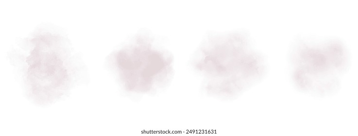 Set of abstract grayish pink watercolor water splash on a white background. Vector watercolour texture in salad color. Ink paint brush stain. Grayish pink splatters spot. Watercolor pastel splash