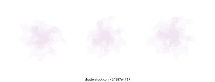 Set of abstract grayish violet watercolor water splash on a white background. Vector watercolour texture in salad color. Ink paint brush stain. Grayish violet splatters spot. Watercolor pastel splash