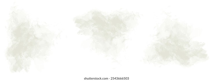 Conjunto de abstrato amarelo acinzentado aquarela salpicos em um fundo branco. Textura de aquarela vetorial em cor de salada. Mancha de pincel de tinta. Mancha amarela acinzentada. Mancha pastel aquarela