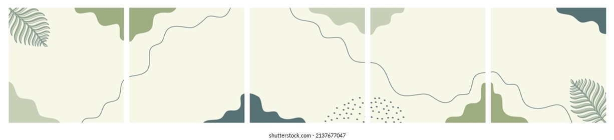 Set of abstract green background for social media post, feed, carousel template, promotion, frame, banner, flyer. Trendy modern organic shapes with copy space text.