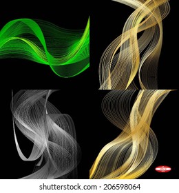 set of abstract green band with golden line with white wave on black background vector