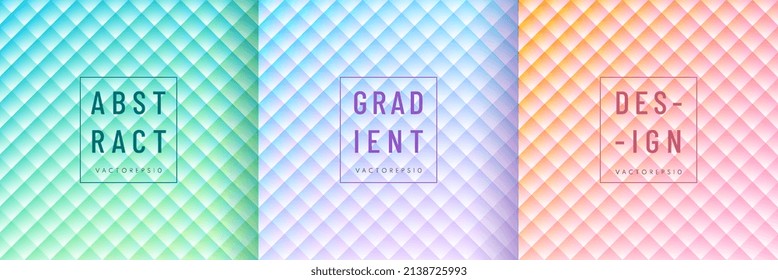 Set of abstract green, blue, pink and yellow square rhombus pattern background. Collection of geometric pastel colorful background. Design for cover template, poster, banner, print ad. Vector EPS10