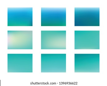 Set of Abstract green blurred gradient background. Green and blue blurred gradient mesh background
