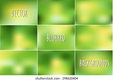 Set of abstract green blurred vector backgrounds.