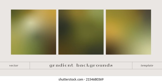 Set of abstract green and brown gradient background. Vector blurred design