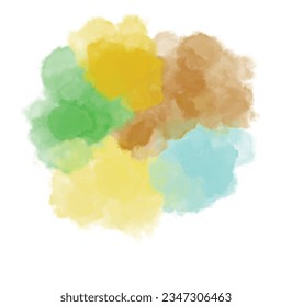 Set of abstract green and brown watercolor water splash on a white background. Vector watercolour texture in salad color. Ink paint brush stain. Green splatters spot. Watercolor pastel splash