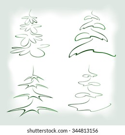 Set of abstract green Christmas tree in frame. EPS10 vector illustration.