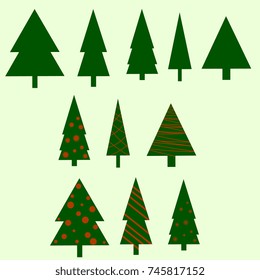 set of abstract green Christmas trees. Vector illustration
