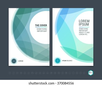 Set of abstract green and colorful layout brochure, magazine, flyer design, cover or report in A4 with  geometric round circle shapes. Vector Illustration.