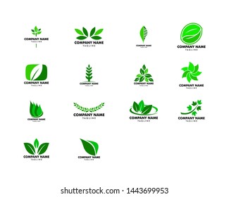 Set Abstract Green Leaf Logo Icon Stock Vector (Royalty Free) 1443699953