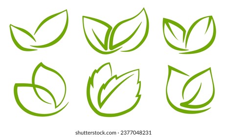 A set of abstract green leaves on a transparent background, for logos, designs, for the symbolism of the green planet