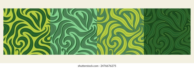 Set of abstract green leaves seamless pattern, natural floral wallpaper, tropical background