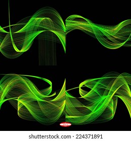 set of abstract green line yellow wave pistachio band on black background vector