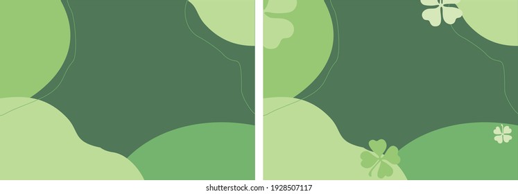 set of abstract green pictures with clover