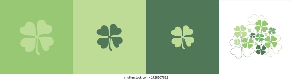 set of abstract green pictures with clover