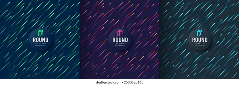 Set of abstract green, pink red and blue diagonal lighting dotted line dynamic overlapping on dark background. Minimal speed lighting lines motion design. Neon color, Futuristic. Vector illustration.