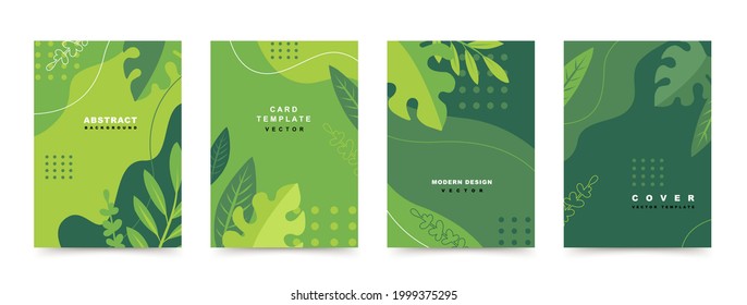 Set of abstract green Summer backgrounds with copy space for text, liquid shapes, leaves and elements. Modern design templates for banners, sale, posters, covers, cards, prints, flyers, social media 