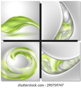 Set of Abstract green swirl wave vector backgrounds