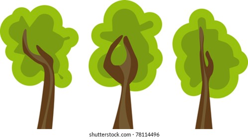 set of abstract green trees