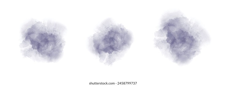 Set of abstract green watercolor water splash on a white background. Vector watercolour texture in salad color. Ink paint brush stain. Green splatters spot. Watercolor pastel splash