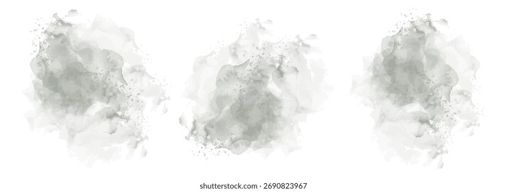 Conjunto de abstrato água verde salpicar em um fundo branco. Textura de aquarela vetorial em cor de salada. Mancha de pincel de tinta. Mancha de manchas verdes. Mancha pastel aquarela