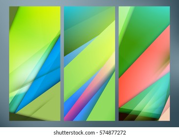 Set of abstract green wave backgrounds for poster, flyer, banner templates. Vector illustration. Spring or summer background. Wave background with light effects