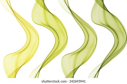 Set of abstract green waves isolated on white