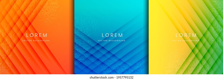 Set of abstract green, yellow, blue, orange, shadow diagonal Background with square pattern decor. You can use for ad, poster, template, business presentation. Vector illustration