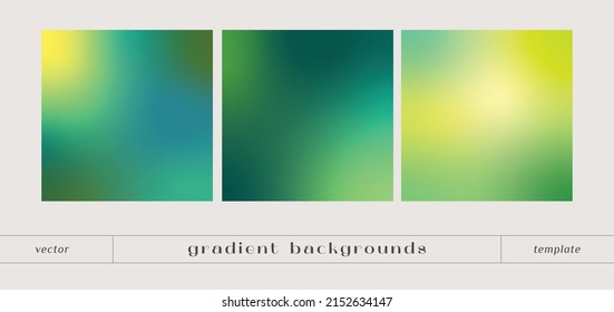 Set of abstract green and yellow gradient background. Vector blurred design