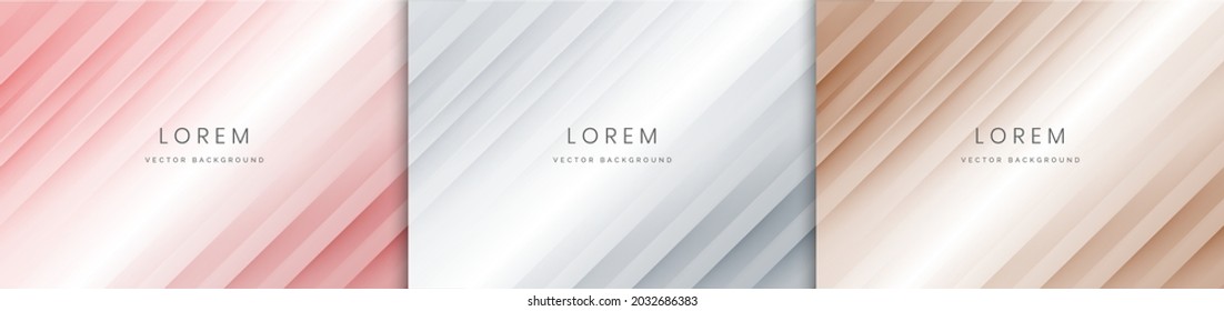 Satz abstrakter grauer, rosafarbener, brauner Streifen diagonaler Linien, heller Hintergrund. Vektorgrafik
