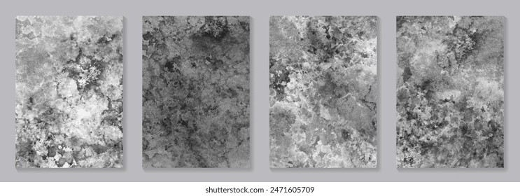 Set of abstract grey vector stone grunge texture for cover design, flayers, menu, notebook, cards. Hand drawn vintage vector illustration for background.