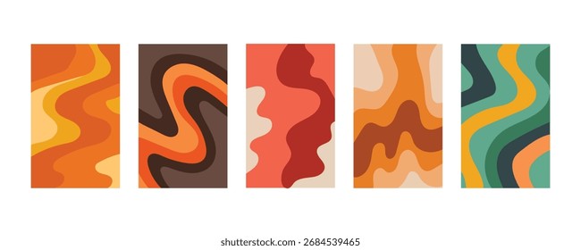  conjunto de fundo abstrato groovy. forma de onda retrô cartaz arte. modelo de fundo de design de cartaz moderno. conjunto de capa decorativa 