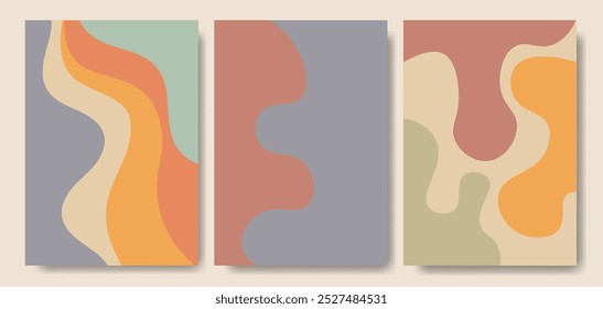 Set Of Abstract Groovy Geometric Poster Background.