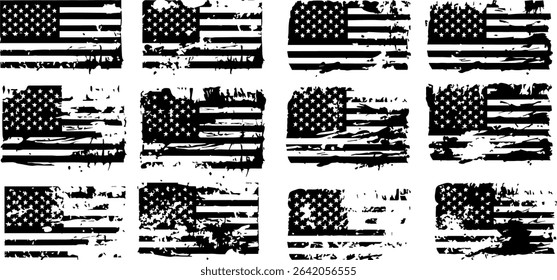 Set of abstract Grunge American flag. distressed USA flag. Vintage American flag