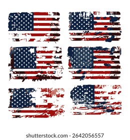 Set of abstract Grunge American flag. distressed USA flag. Vintage American flag