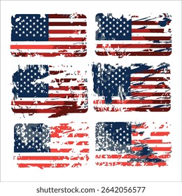 Set of abstract Grunge American flag. distressed USA flag. Vintage American flag