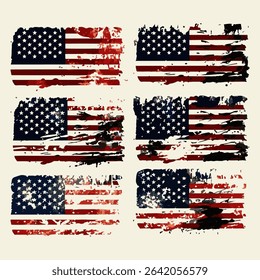 Set of abstract Grunge American flag. distressed USA flag. Vintage American flag