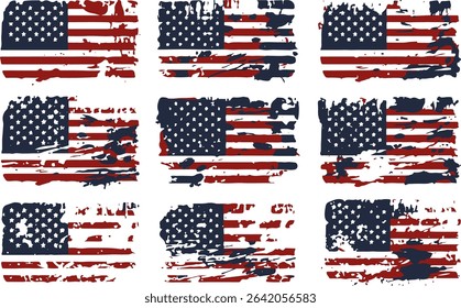 Set of abstract Grunge American flag. distressed USA flag. Vintage American flag