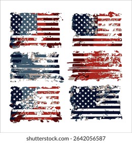 Set of abstract Grunge American flag. distressed USA flag. Vintage American flag