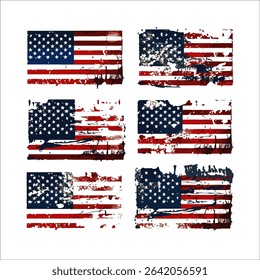 Set of abstract Grunge American flag. distressed USA flag. Vintage American flag