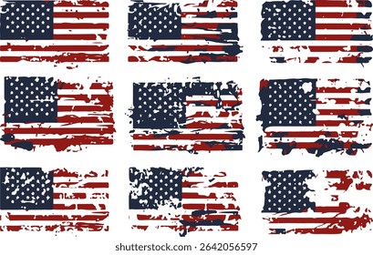 Set of abstract Grunge American flag. distressed USA flag. Vintage American flag