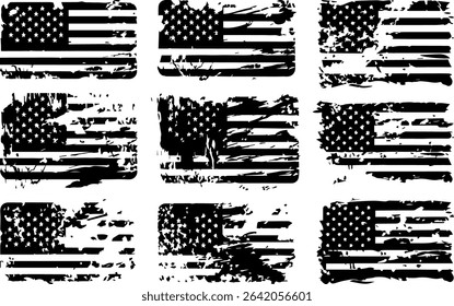 Set of abstract Grunge American flag. distressed USA flag. Vintage American flag