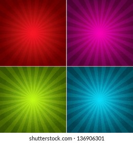 Set Abstract grunge  background. Retro burst green. pink. red and blue color