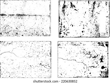 Set of Abstract Grunge Black and White Texture with Distress Border Frame ,  ,  Vector Design Illustration. 