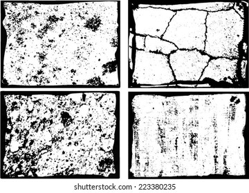 Set of Abstract Grunge Black and White Texture with Distress Border Frame , Crack Texture , Vector Design Illustration.